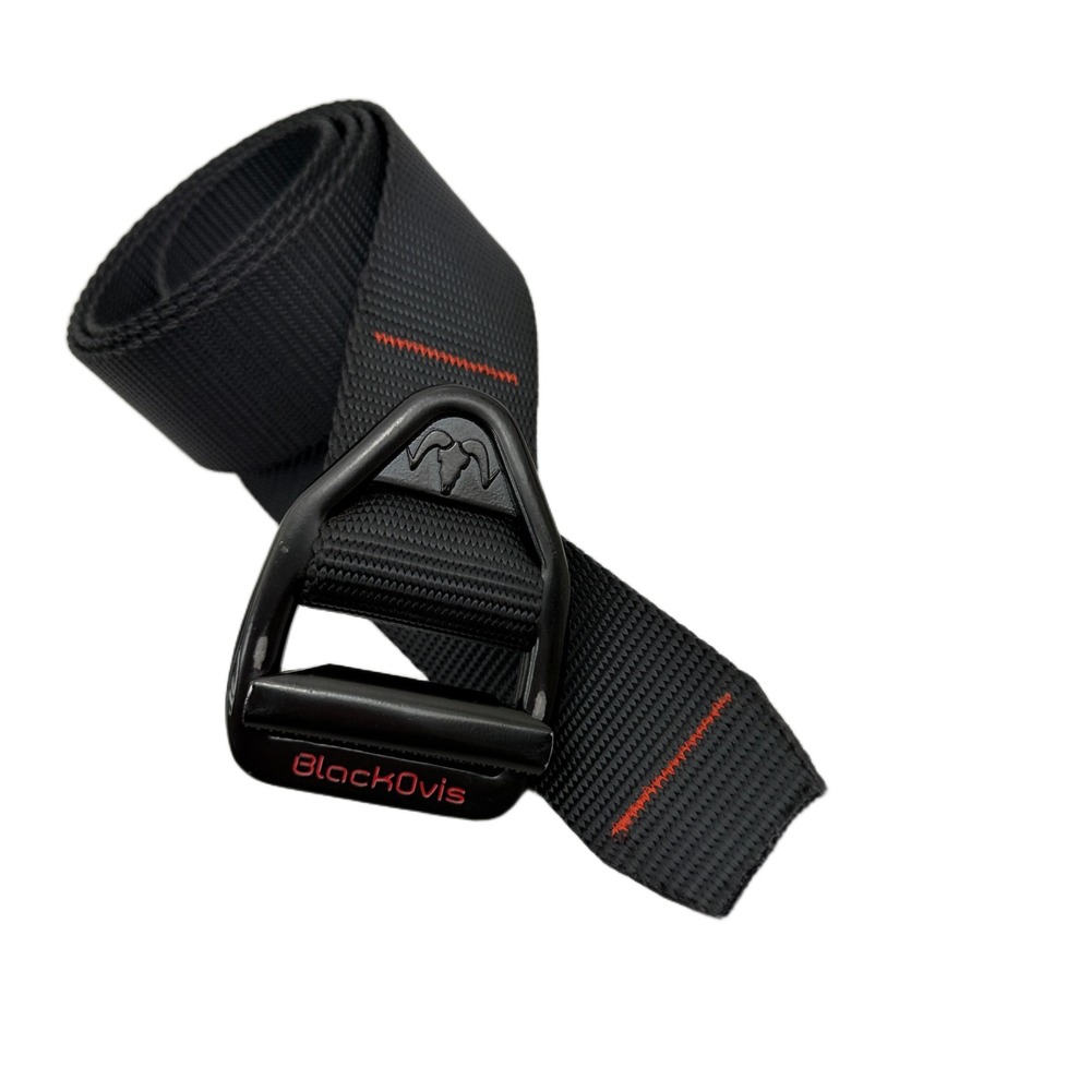 BlackOvis Webbed Nylon Belt Mens Black Metal V-Ring Buckle Outdoors Utility 45.5